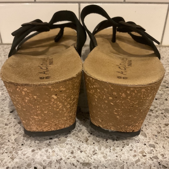 A. Giannetti, Made in Italy, Black Leather Cork Sole Sandals, Size 8 - Picture 6 of 6